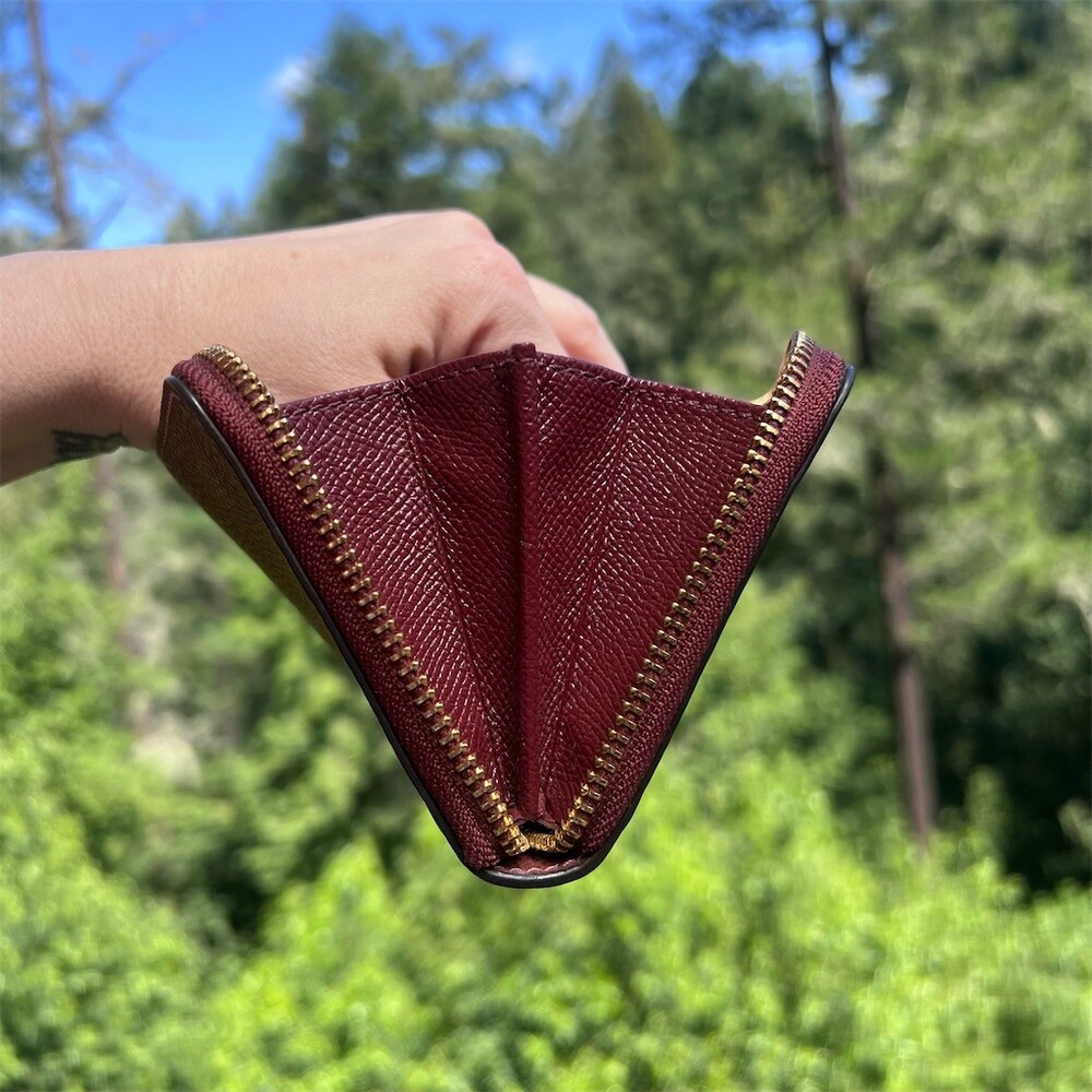 COACH Long Zip-Around Burgundy Pebble Leather Wallet w Gold Hardware AUTHENTIC - Picture 9 of 12